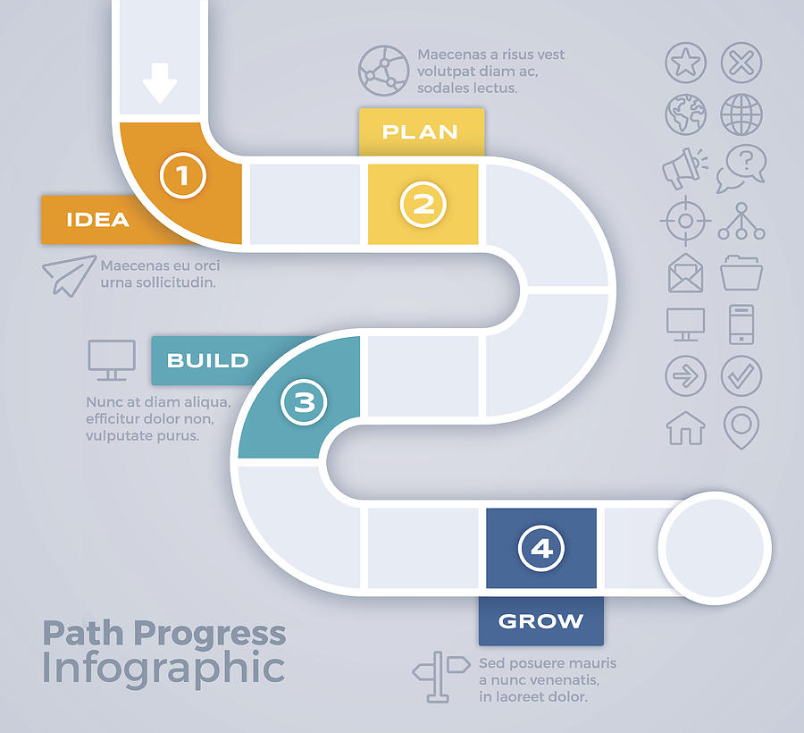 Path Progress Process Infographic Drawing by Filo