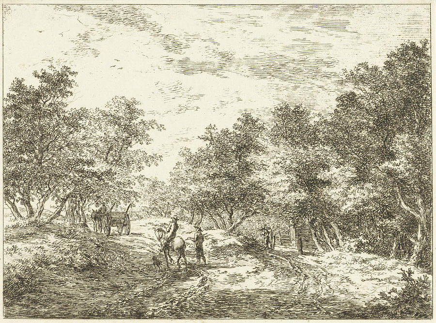Path Through The Forest With Wagon, Walker And Rider Drawing by ...