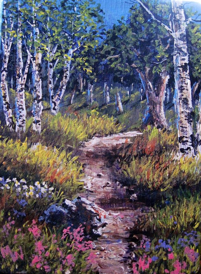 Path thru the birches Painting by Megan Walsh