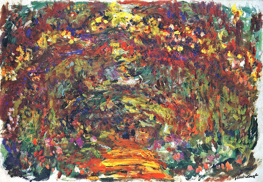 Path Under The Rose Trellises Giverny Painting by Pam Neilands