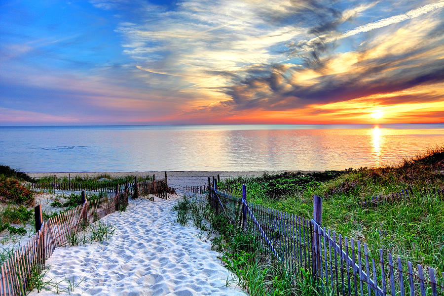 Path with beach fence on Cape Cod Photograph by DenisTangneyJr