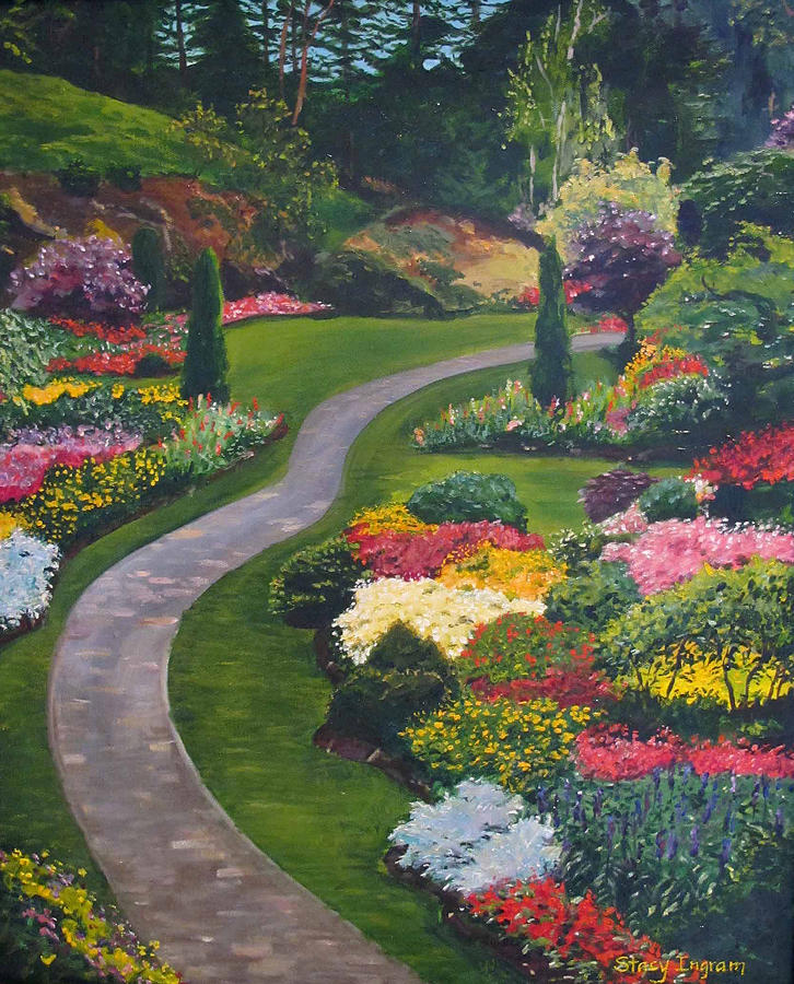 Pathway In Butchart Gardens Painting by Stacy Ingram