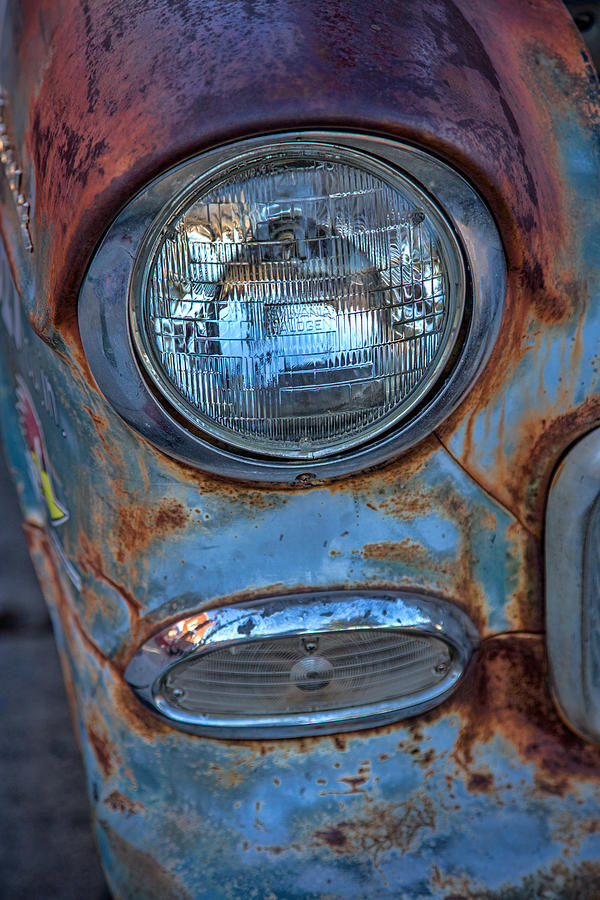 Car Photograph - Patinaed Headlight by Peter Tellone
