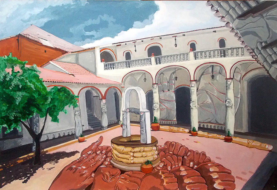 Architecture Painting - Patio Colonial by Lazaro Hurtado