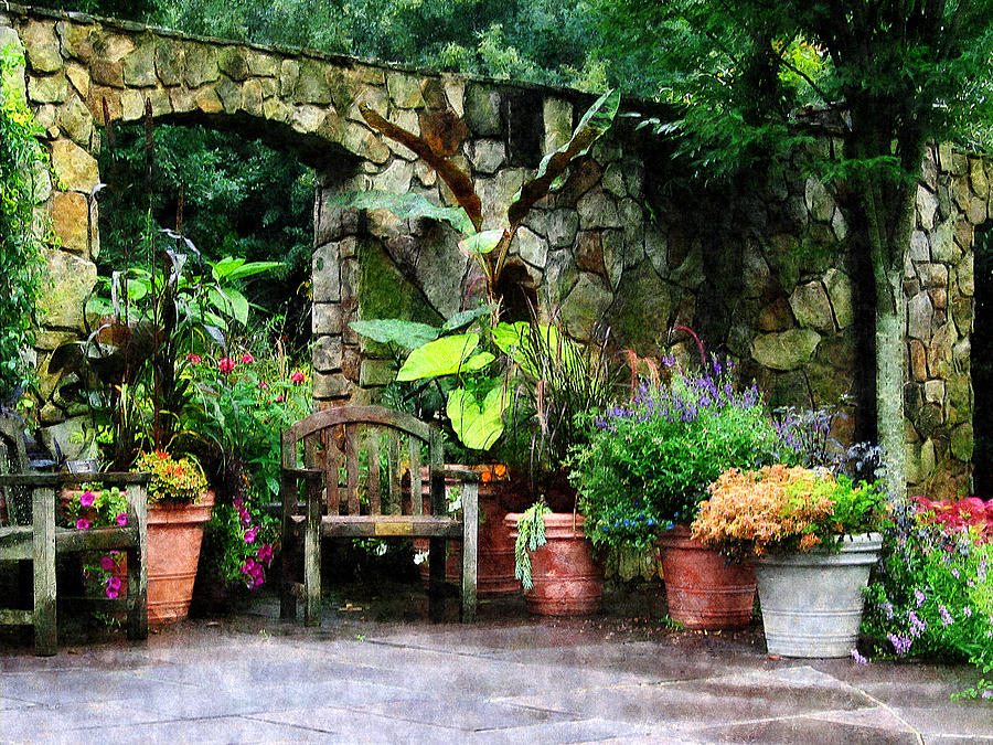 Patio Garden in the Rain Photograph by Susan Savad
