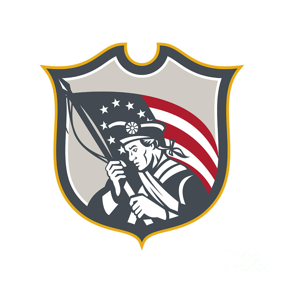 Flag Digital Art - Patriot Holding American Flag Shield Retro by Aloysius Patrimonio