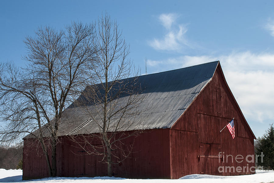 Snow Photograph - Patriotic Barn in Snow by Lauren Brice Snow Photograph - Patriotic Barn in Snow by Lauren Brice