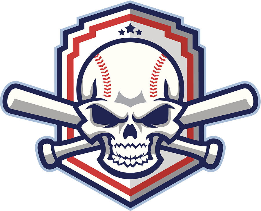 Patriotic Baseball & Softball skull with bats Drawing by Inktycoon