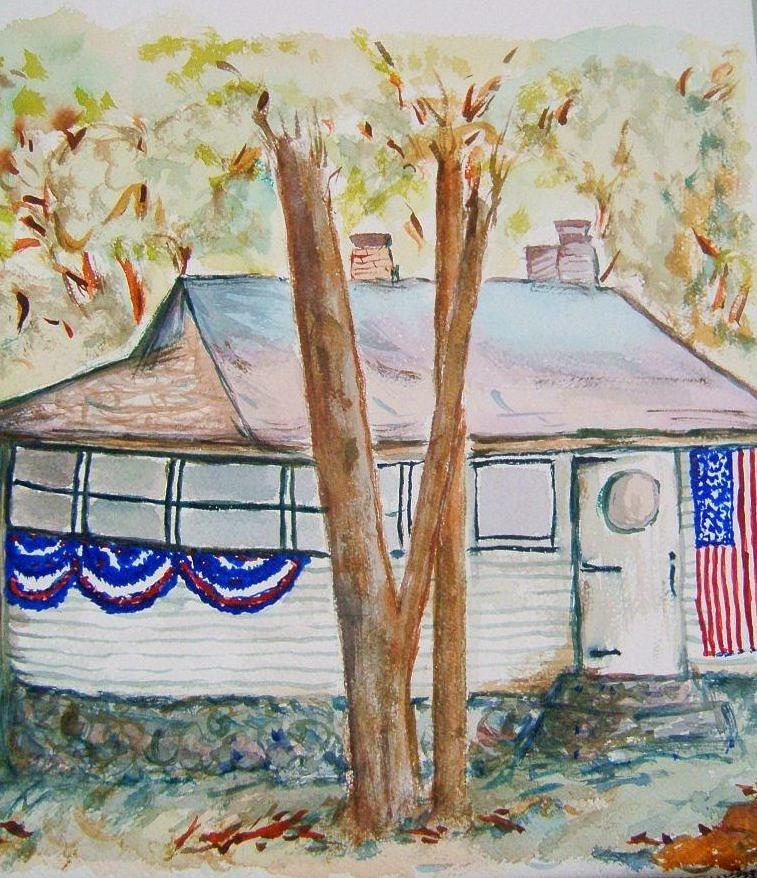 Patriotic Cottage Painting by Elaine Duras