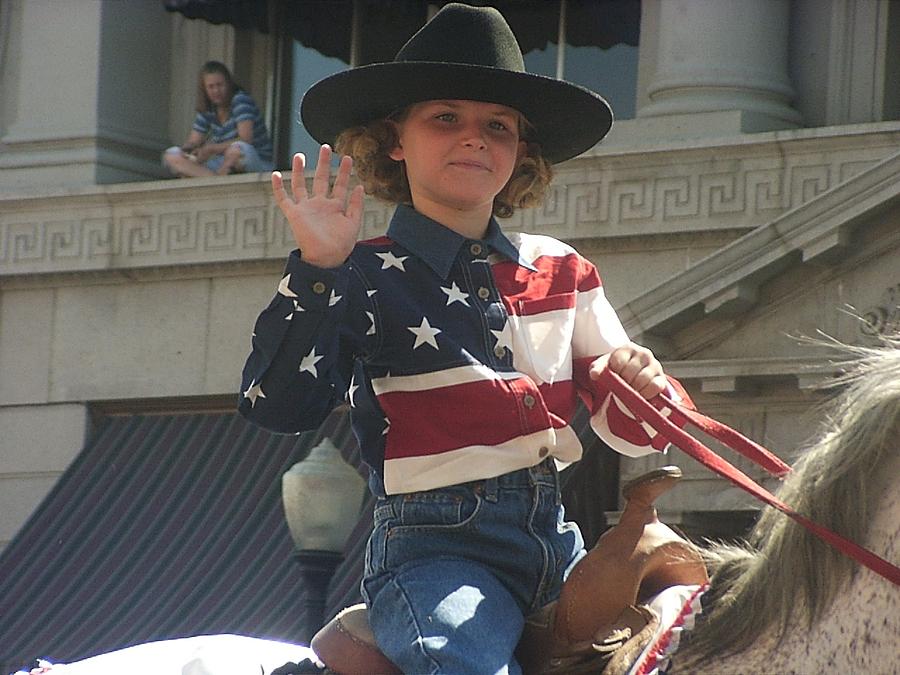 Patriotic cowgirl rider parade Prescott Arizona July 4th 2002 Photograph by David Lee Guss