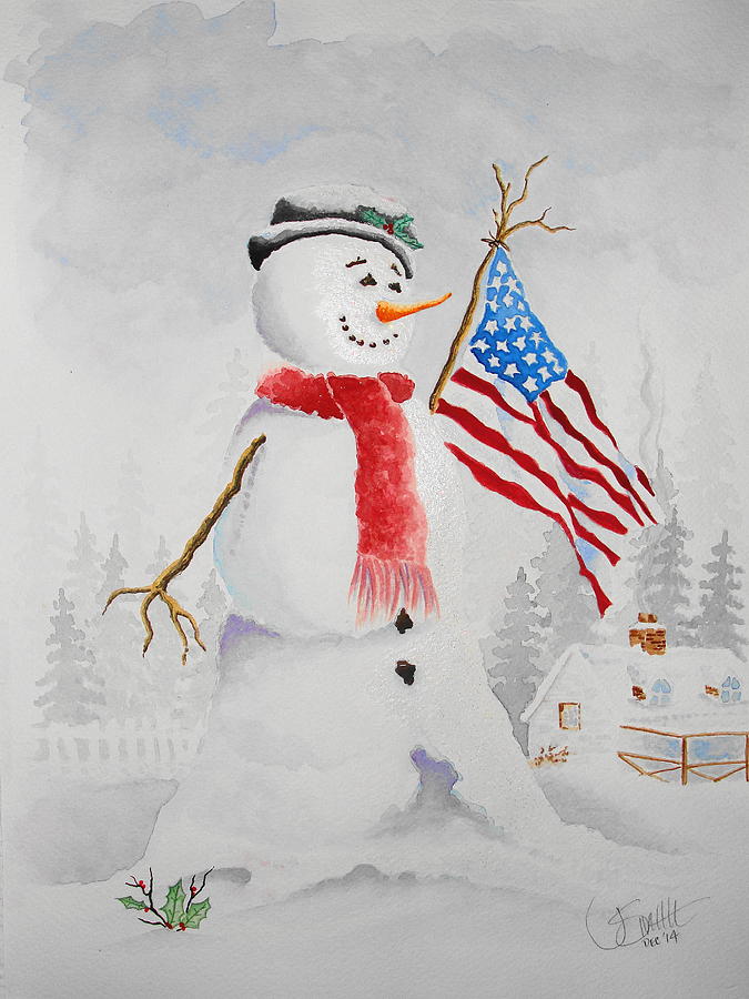 Patriotic Snowman Painting by Jimmy Smith