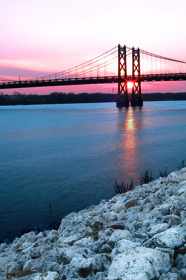 Patriotic sunset thru bridge Photograph by Randall Branham
