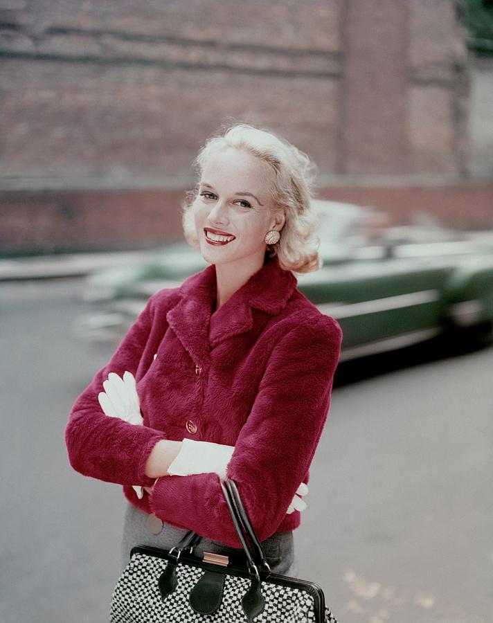 Patsy Bartlett Wearing A Red Jacket Photograph by Sante Forlano