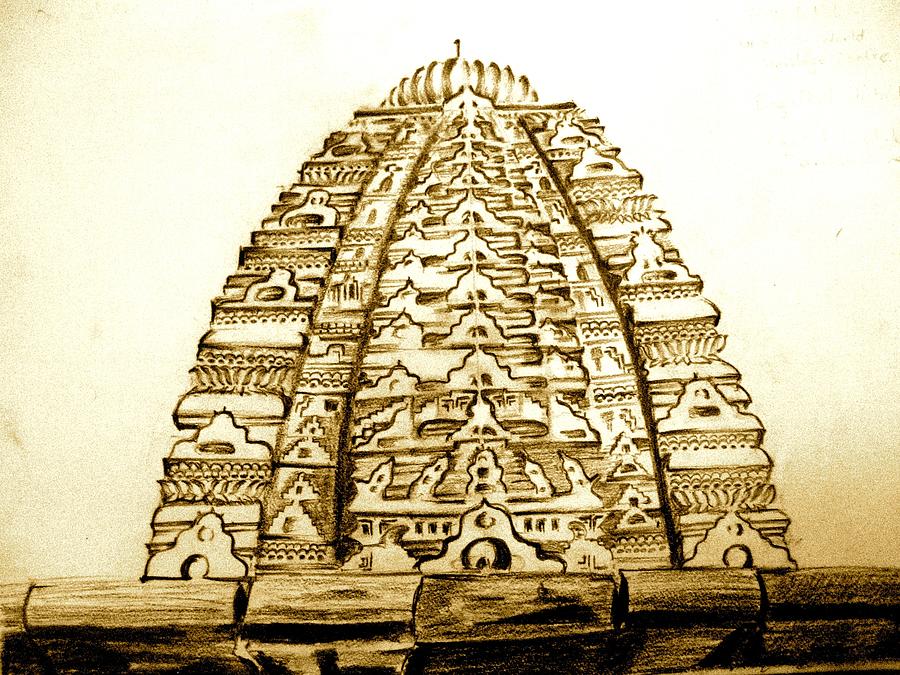 Pattadakal gopuram or tower Drawing by Subhashini Harish  Fine Art America