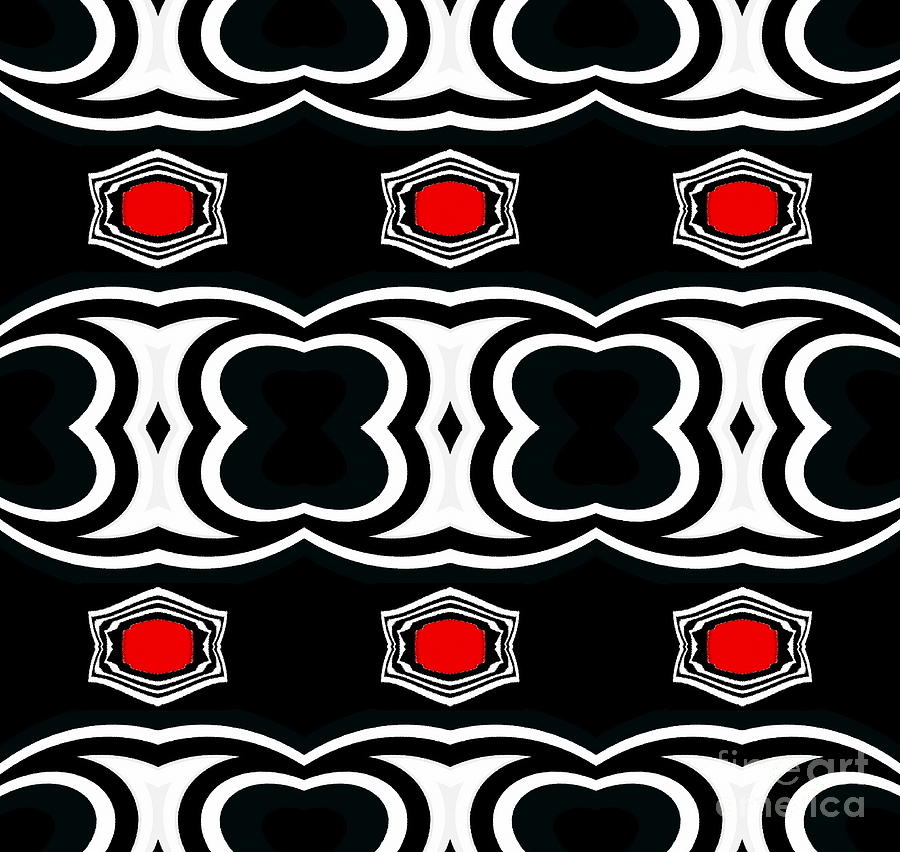 Pattern Digital Art - Pattern Geometric Black White Red Art No.29 by Drinka Mercep