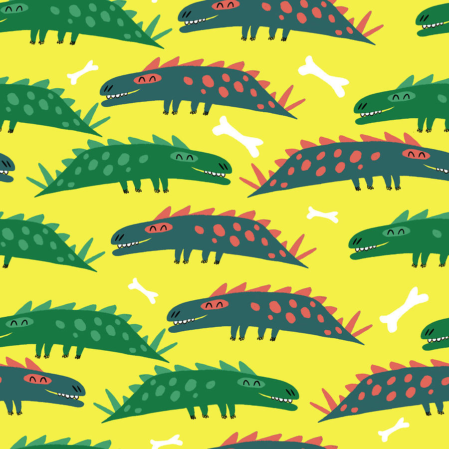 Pattern With Dinosaurs Digital Art by Ekaterina Ladatko