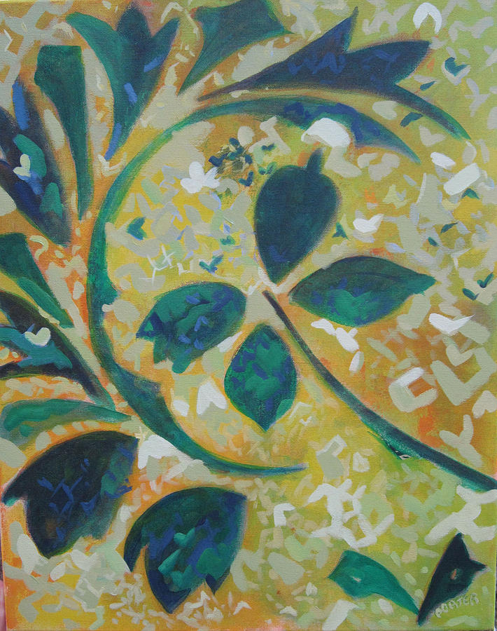 Abstract Painting - Patternalia in Yellow and Green by Sally Porter