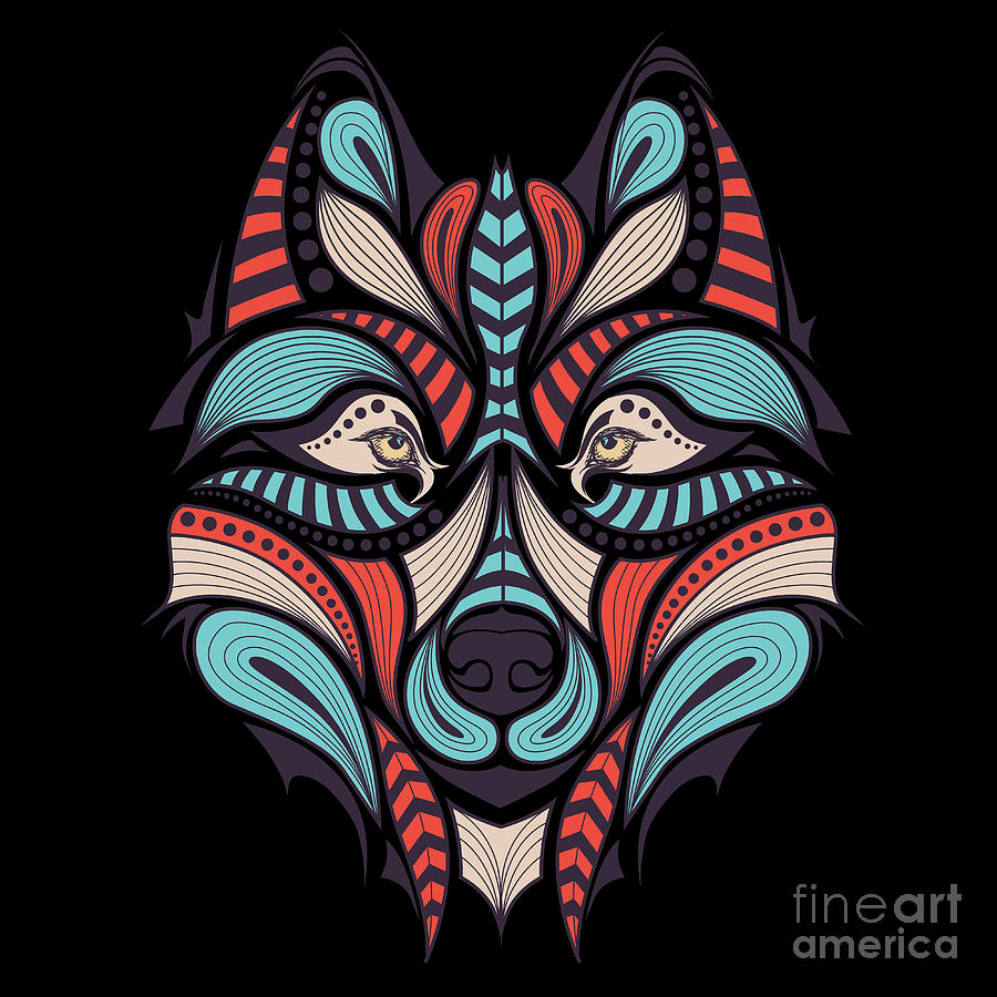 Patterned Colored Head Of The Wolf Digital Art by Sunny Whale Patterned Colored Head Of The Wolf Digital Art by Sunny Whale