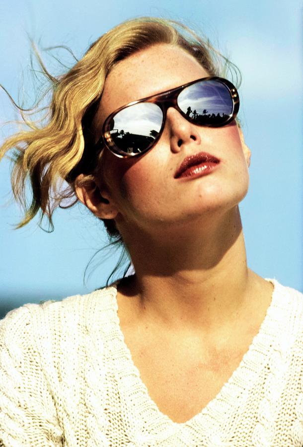 Patti Hansen Wearing Mirrored Sunglasses Photograph by Arthur Elgort