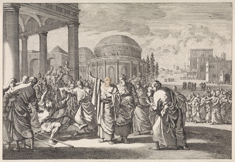 Paul Heals A Cripple At Lystra, Jan Luyken Drawing by Quint Lox - Fine ...