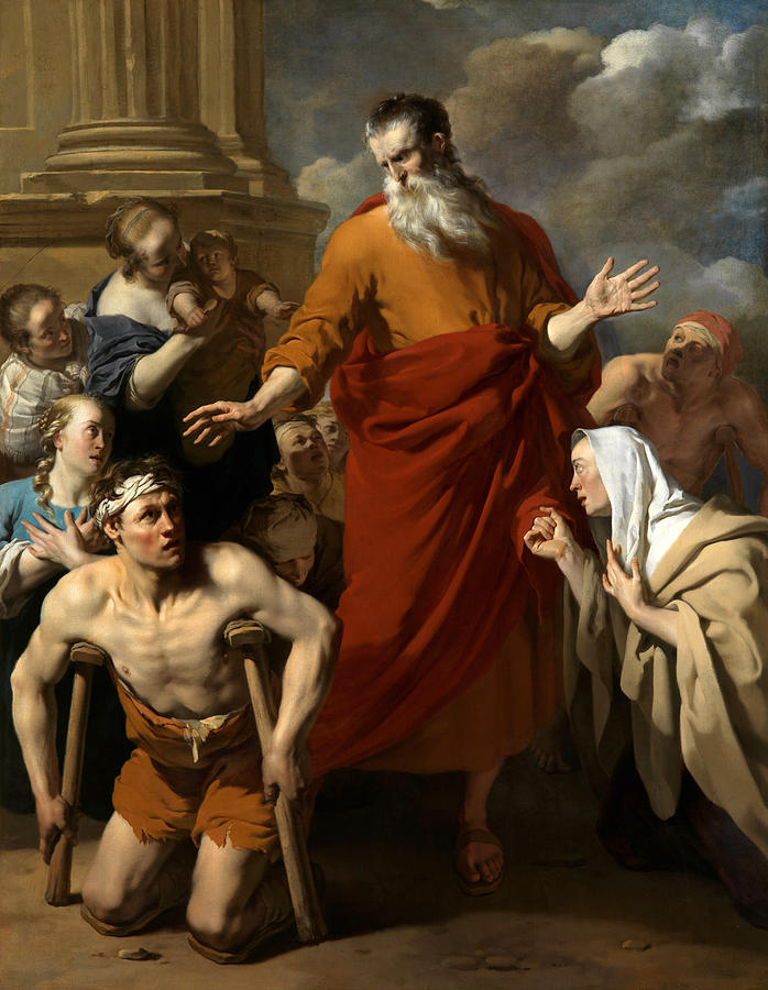 Paulus heals the Cripple in Lystra Painting by Karel Dujardin