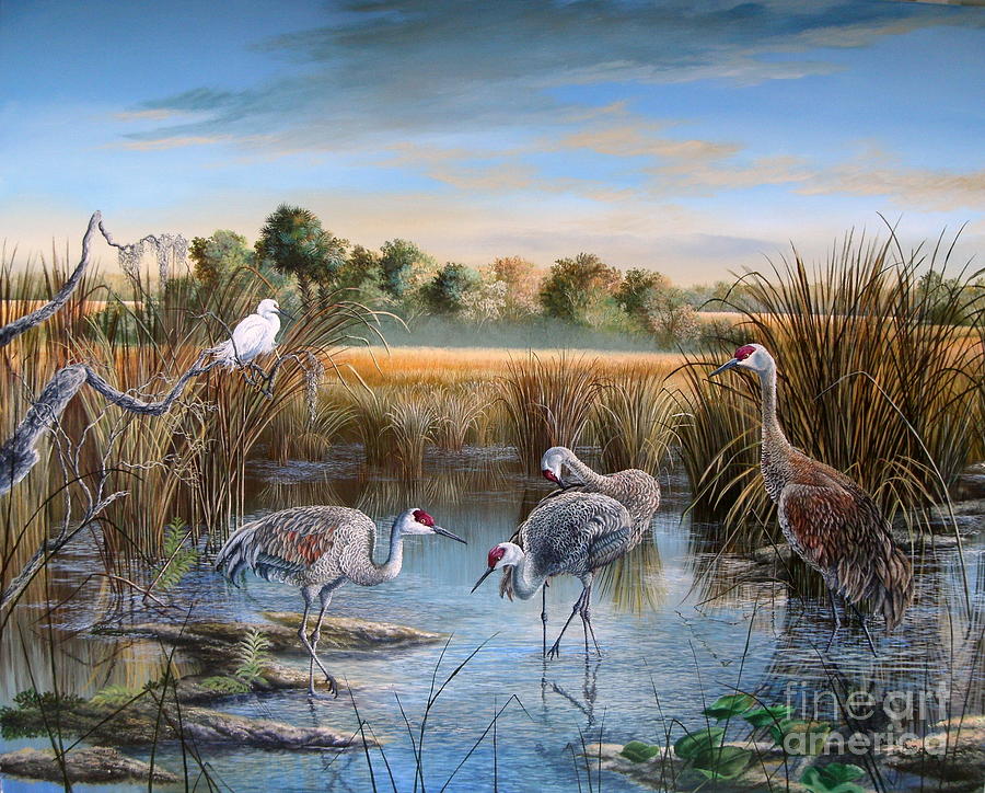 Bird Painting - Paynes Prairie Preserve State Park- Day of the Sand-Hill by Daniel Butler