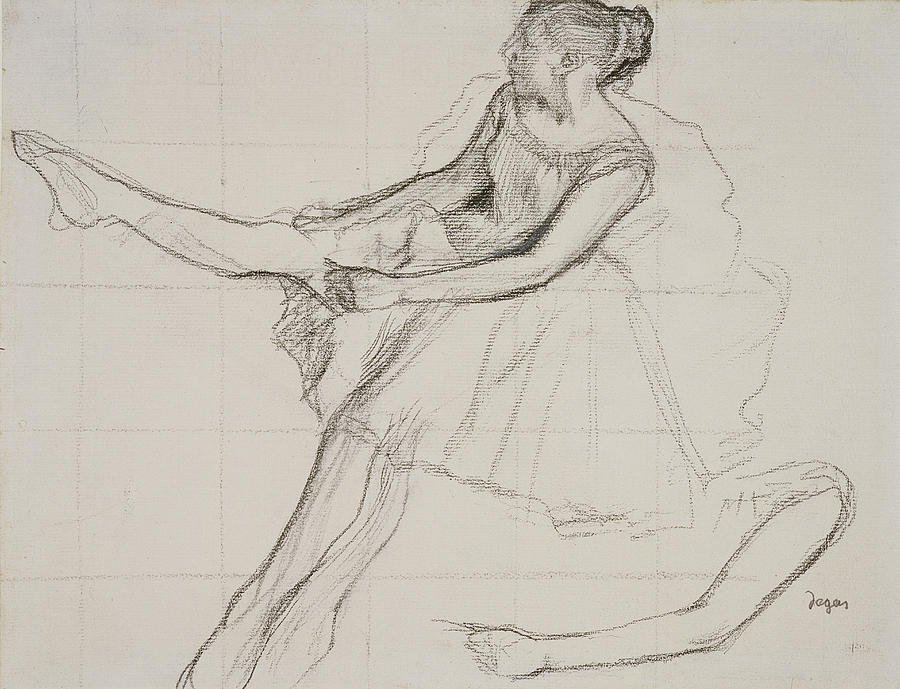 Up Movie Drawing - Dancer Adjusting Her Tights by Edgar Degas