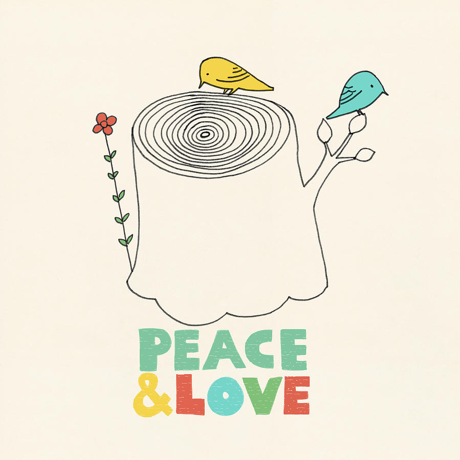Birds Drawing - Peace and Love by Eric Fan