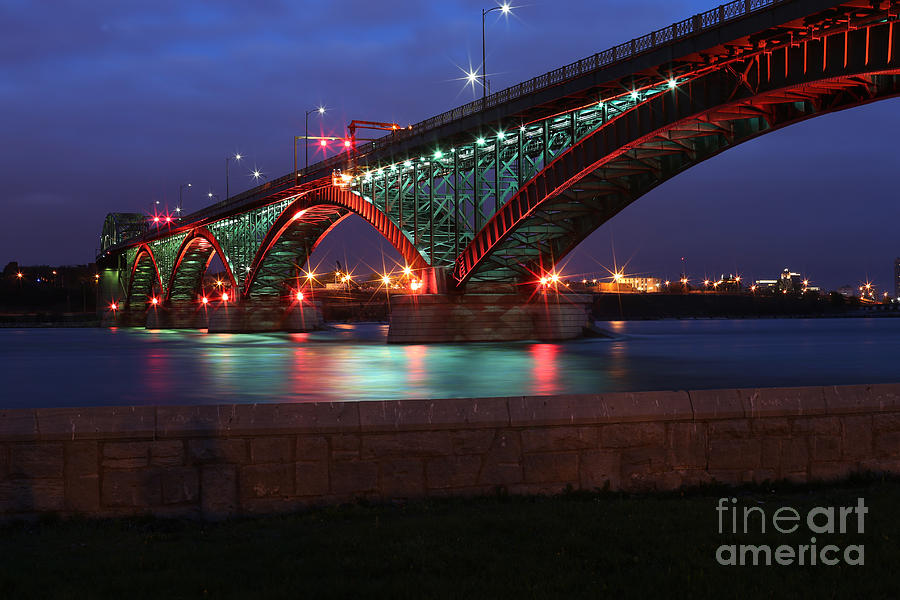 Peace Bridge with Red and Green Lights Photograph by Kim French