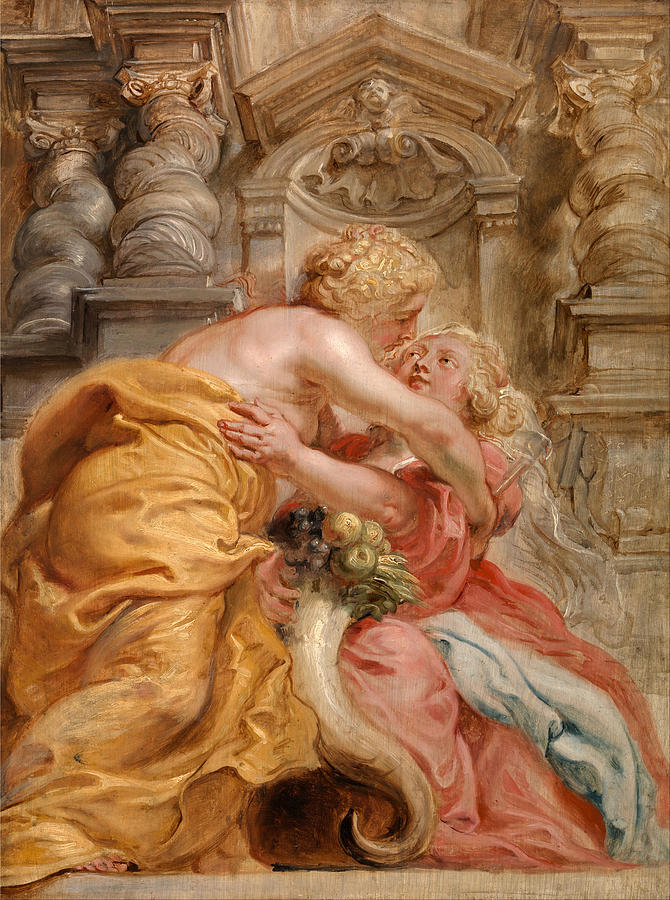 Peter Paul Rubens Painting - Peace Embracing Plenty by Peter Paul Rubens