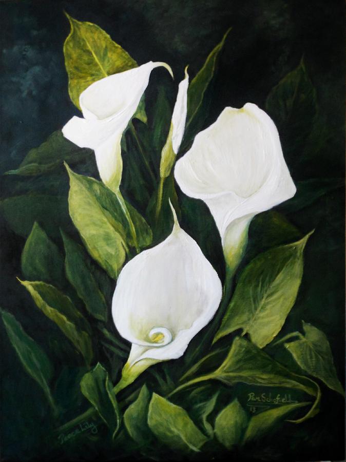 Peace Lily Painting by Pam Schofield