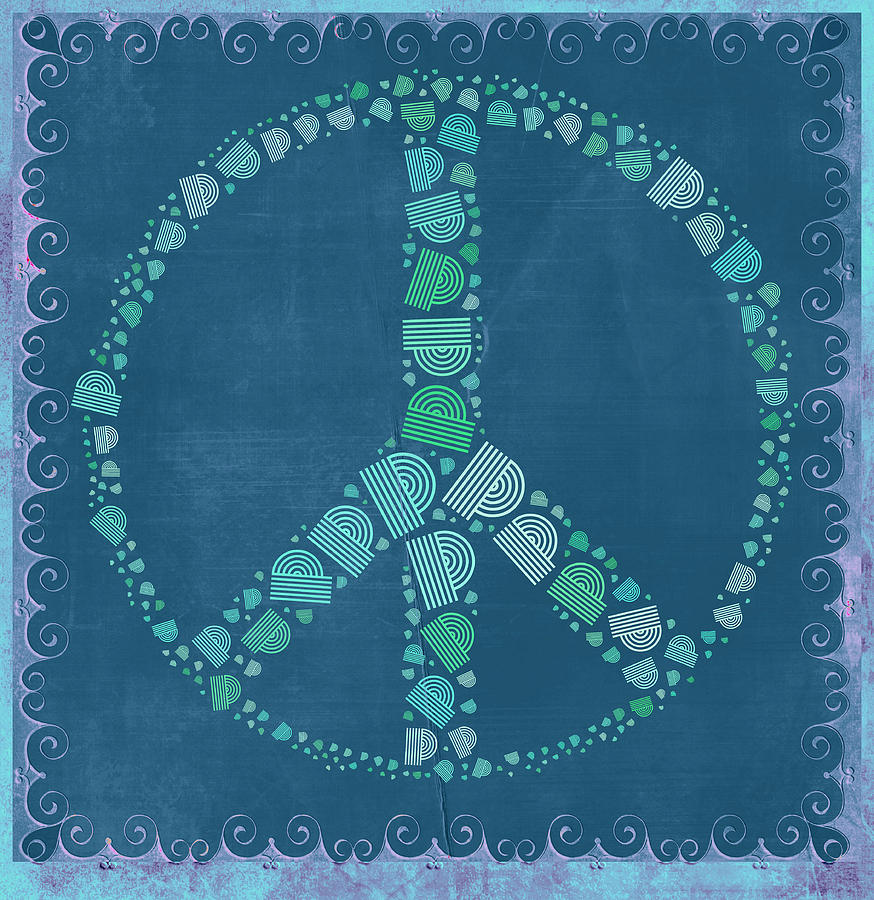 Blue Digital Art - Peace Symbol Design - tq19at02 by Variance Collections