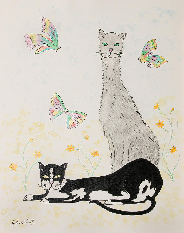 Butterfly Painting - Peaceful Cats by Gillian Short