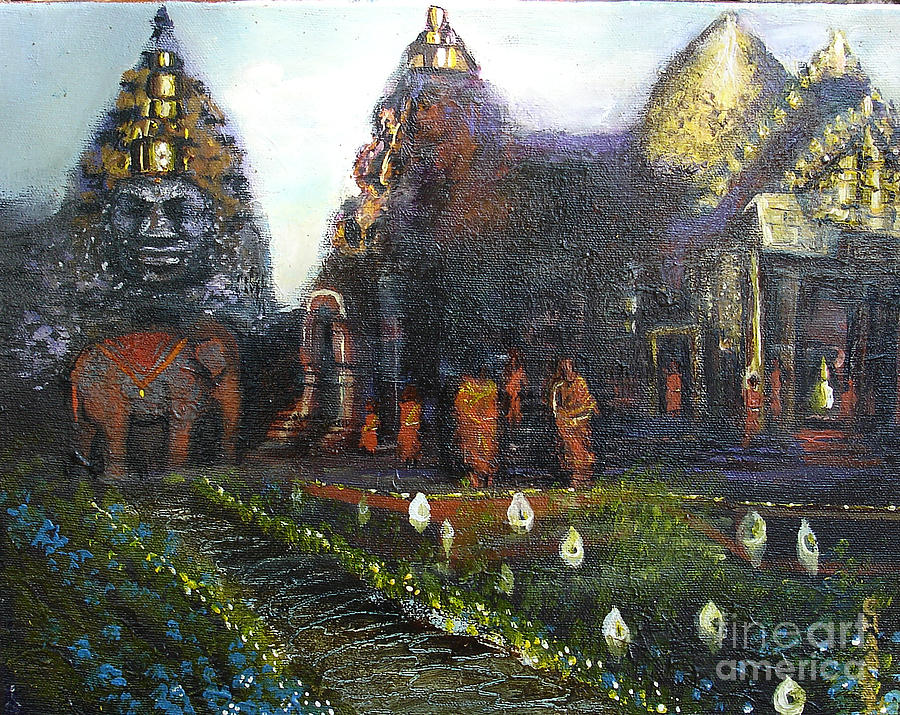 Elephant Painting - Peaceful Moment in Ankur Wat by Donna Chaasadah