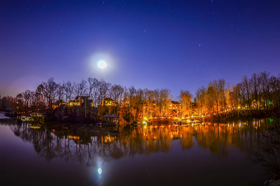 Peaceful Night View Over The Lake With Moon Photograph