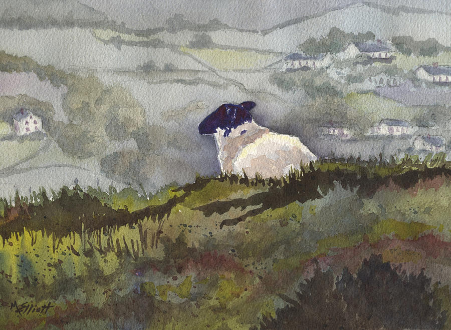 Sheep Painting - Peaceful Overlook by Marsha Elliott