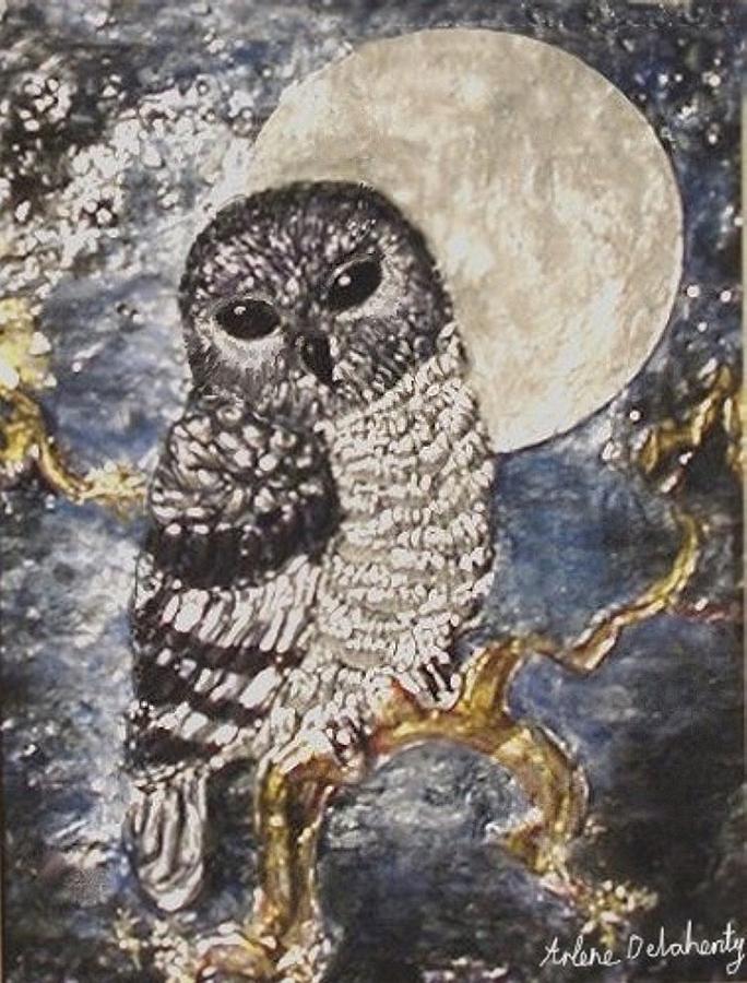 Owl Painting - Peaceful Owl by Arlene Delahenty