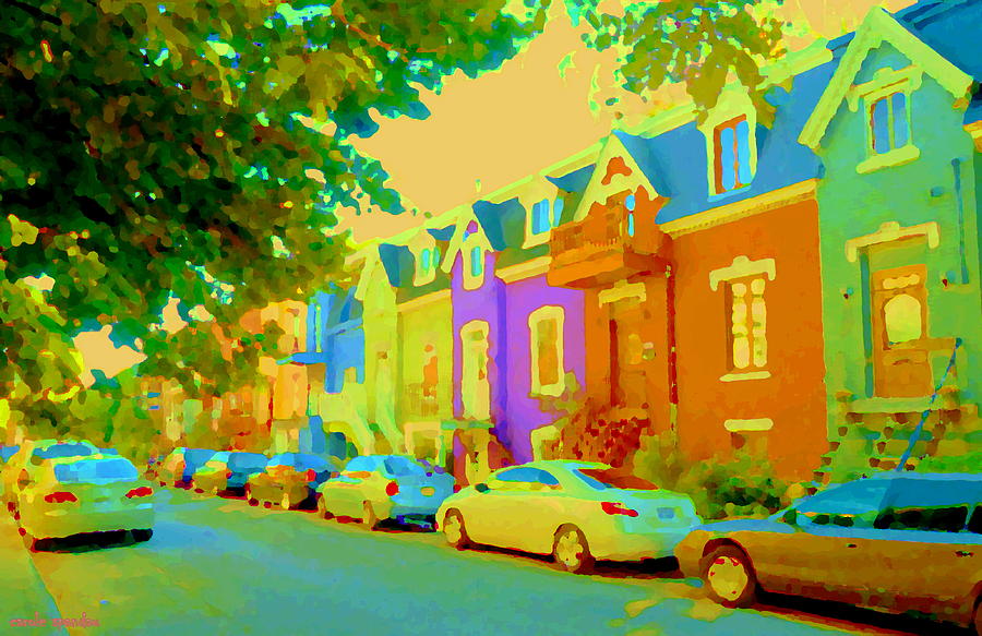 City Scene Painting - Peaceful Painted Pastel Rowhouses Printemps Plateau Montreal Scene Du Rue Carole Spandau by Carole Spandau