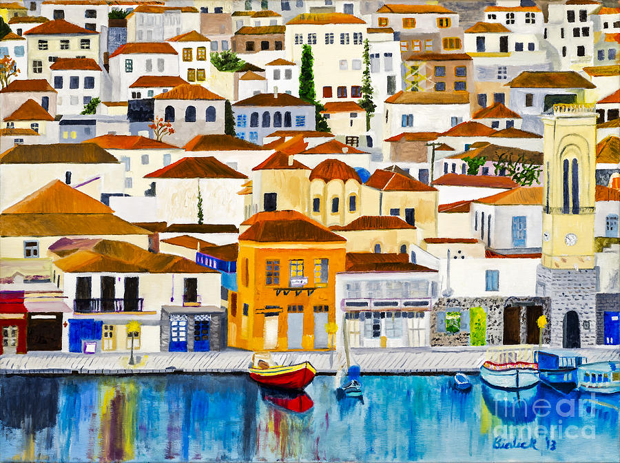 Boat Painting - Peaceful Seaside Town by Stan Bialick by Sheldon Kralstein