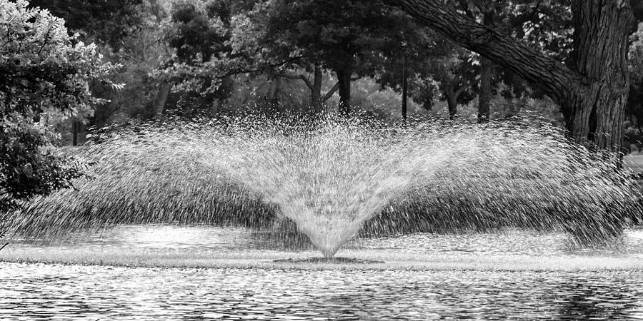 Peaceful Serene Fountain - Black and White Photograph by Bill Kesler