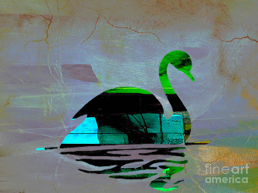 Swan Mixed Media - Peaceful Swan on a lake by Marvin Blaine