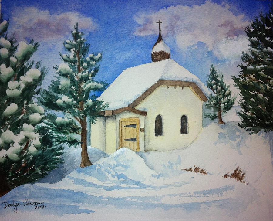 Winter Painting - Peaceful Valley Chapel  by Donlyn Arbuthnot
