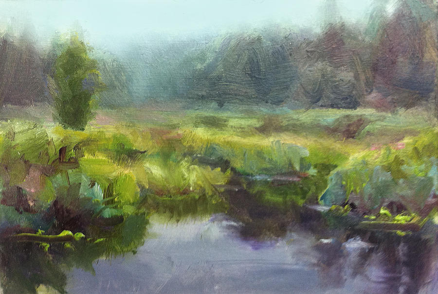 Peaceful Waters Impressionistic Landscape  Painting by K Whitworth