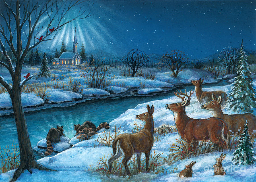 Peaceful Winters Night Painting by Randy Wollenmann