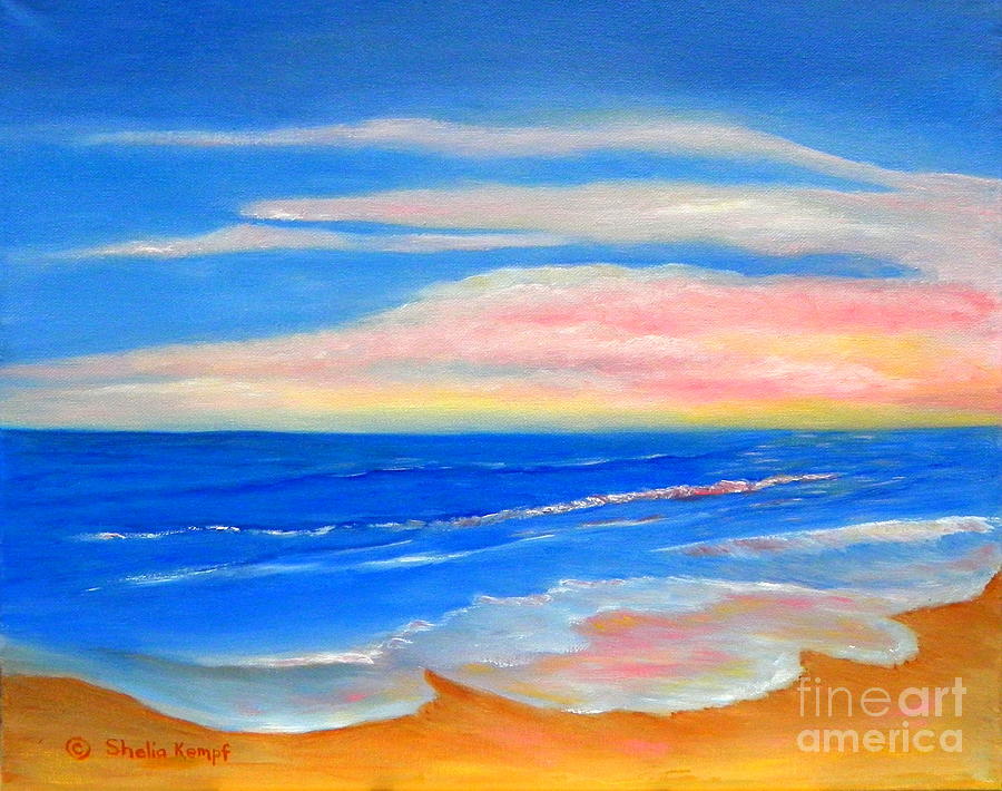Peacefully Pink - Pink Seascapes Painting by Shelia Kempf