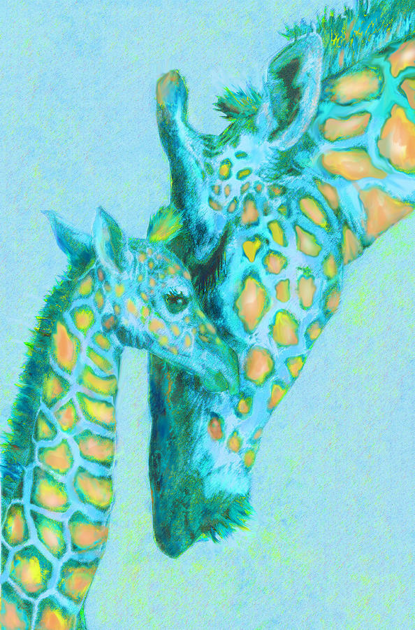 Peach and Aqua Giraffes Digital Art by Jane Schnetlage