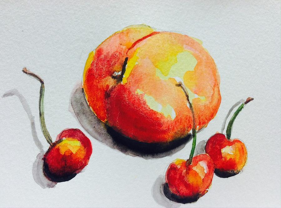 Peach and cherries  Painting by Hae Kim
