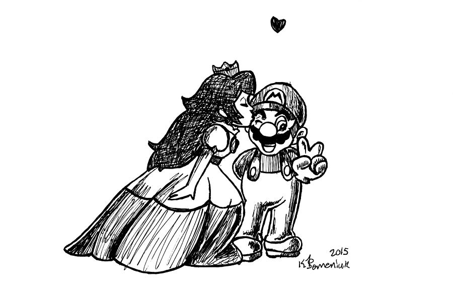 Peach Drawing - Peach and Mario by Kayleigh Semeniuk