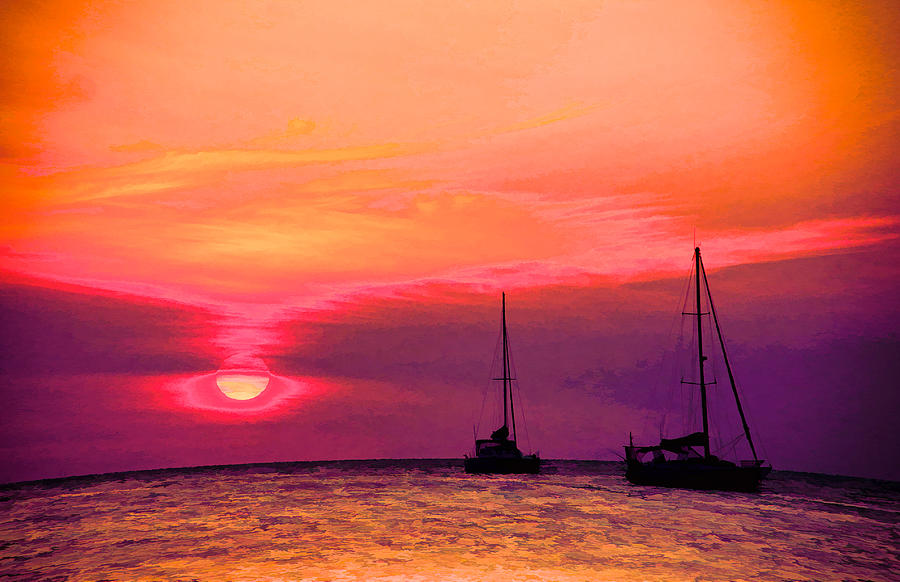 Peach And Purple Sunset On Caye Caulker Photograph