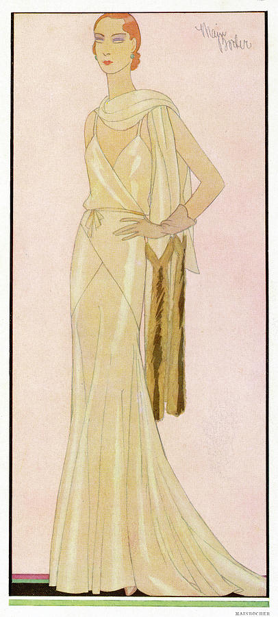 Peach Drawing - Peach, Bias Cut Gown With Thin  Straps by Mary Evans Picture Library